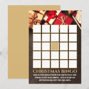 Invitación Caja de Regalo Rústico, Fiesta Navidades Bingo