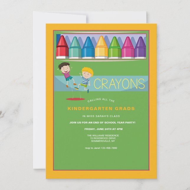 Invitación Caja del Fiesta de Crayons Kindergarten (Anverso)