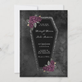 Invitación Caja Negra Gris Rosas Brillo Boda de Halloween