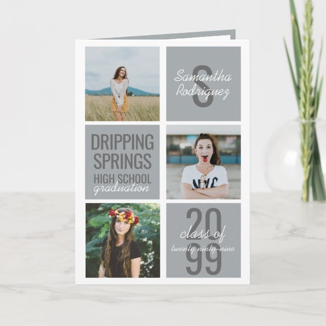 Invitación Cajas Divertidas de 4 Fotos Graduación Gris Platea (Anverso)