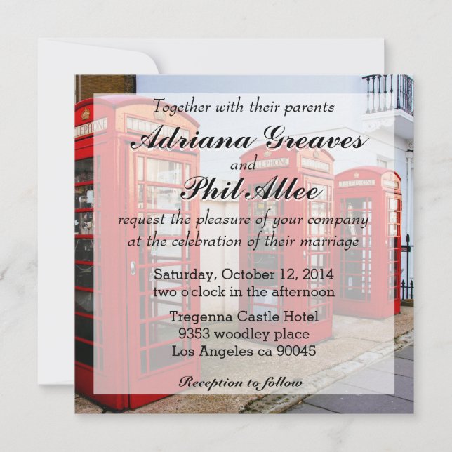 Invitación Cajas telefónicas rojas de Londres, fotografía (Anverso)