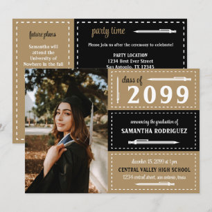 Invitación Cajas y lápices punteados de negro y dorado Gradua