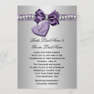 Invitación Cajón de corazón morado de cinta fina de color pla