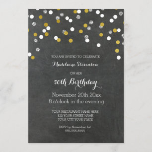 Invitación Cajón de oro plateado Confetti 50 cumpleaños