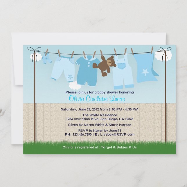 Invitación Cajón de ropa de bebé moderno Baby Shower (Anverso)
