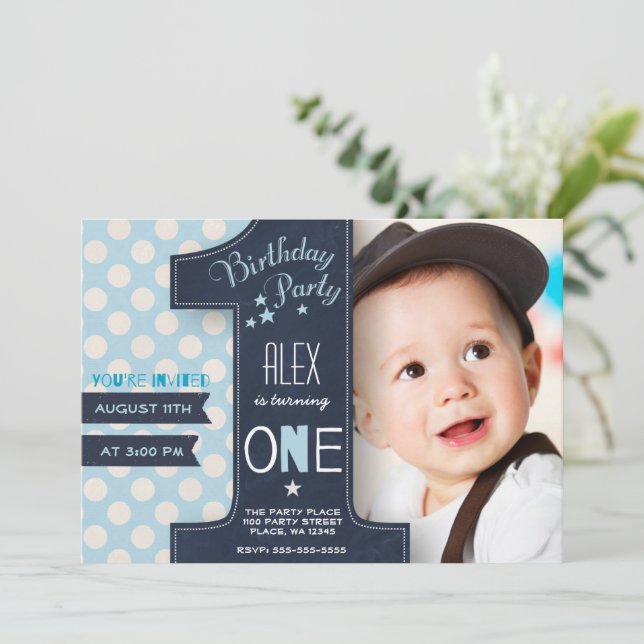 Invitación Cajón de tiza para niños de cumpleaños 1 primero (Anverso de pie)