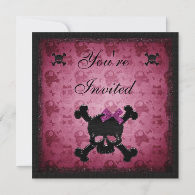 Invitación Cajones góticos rosados y negros invitan al cumple (Anverso)