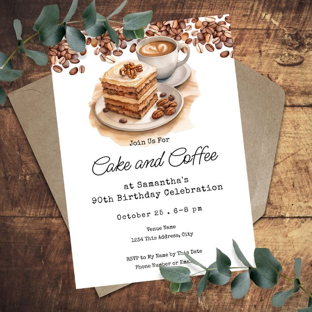 Invitación Cake and Coffee 90th Adult Birthday (Subido por el creador)