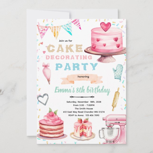 Invitación Cake decorating theme party invitation (Anverso)