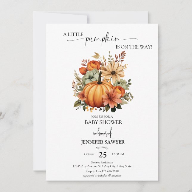 Invitación Calabacita | Baby Shower de Otoño (Anverso)