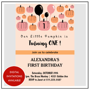 Invitación Calabacita Cumple uno Cumpleaños de Halloween Prim