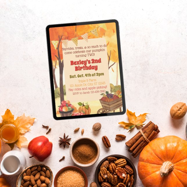 Invitación Calabacita Dos, Cumpleaños de Acuarela de Otoño (Subido por el creador)