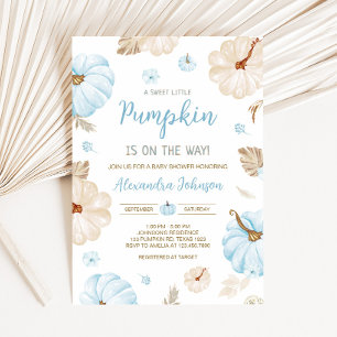 Invitación Calabacita Dulce Azul Fiesta de Bebé Otoño