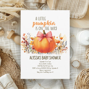 Invitación Calabacita Flores de Otoño Niña Baby Shower