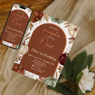 Invitación Calabacita Otoño Boho Terracota Cumpleaños 1er