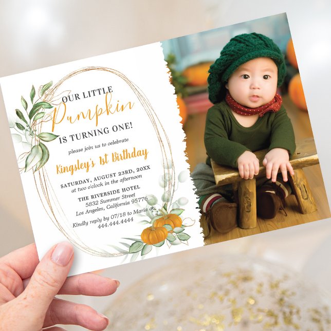 Invitación Calabacita Otoño Foto Primer Cumpleaños (Subido por el creador)