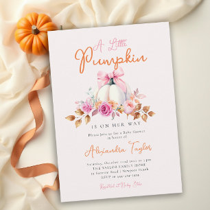 Invitación Calabacita Otoño Rosa Lazo Niña Dulce Shower de Be