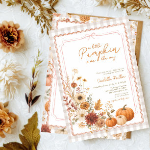 Invitación Calabacita Rosa Arco de Acuarela Floral Otoñal   