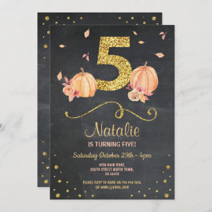 Invitación Calabaza 5 cumpleaños 5th Fall Chalk Gold Invitado