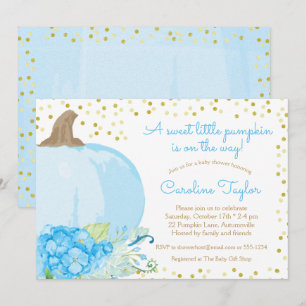 Invitación Calabaza acuarela Azul Oro Caída Bebé Bebé Ducha