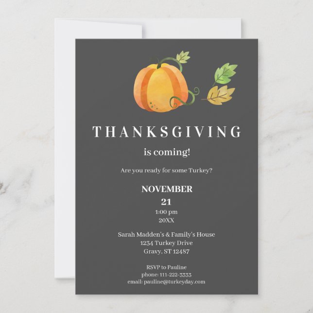 Invitación Calabaza acuática de la cena de Acción de Gracias- (Anverso)