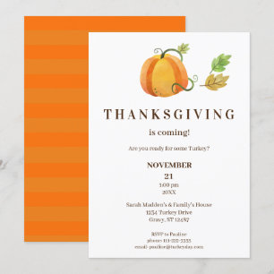 Invitación Calabaza acuática de la cena de Acción de Gracias