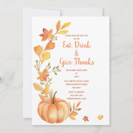 Invitación Calabaza acuática de la cena de Acción de Gracias