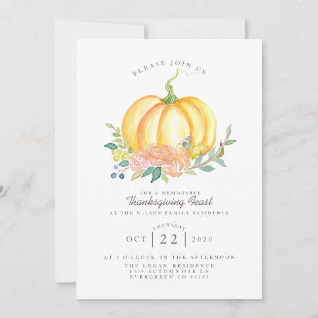 Invitación Calabaza acuática | Festividad de Acción de Gracia (Anverso)