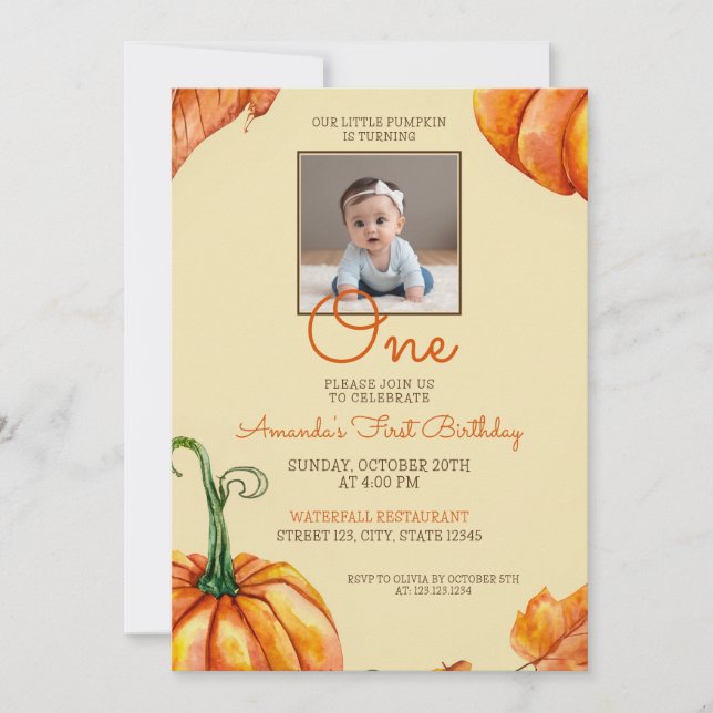 Invitación Calabaza acuática Foto Bebé Primer cumpleaños (Anverso)