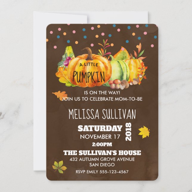 Invitación Calabaza acuática y hojas de otoño estacionales (Anverso)