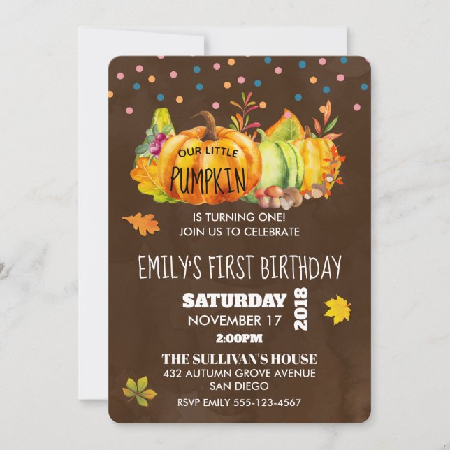 Invitación Calabaza acuática y hojas de otoño estacionales (Anverso)