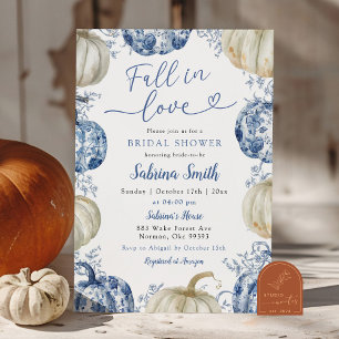Invitación Calabaza asomada a la Chinoiserie azul cae en la d