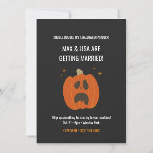 Invitación Calabaza asustada simple boda de halloween negro