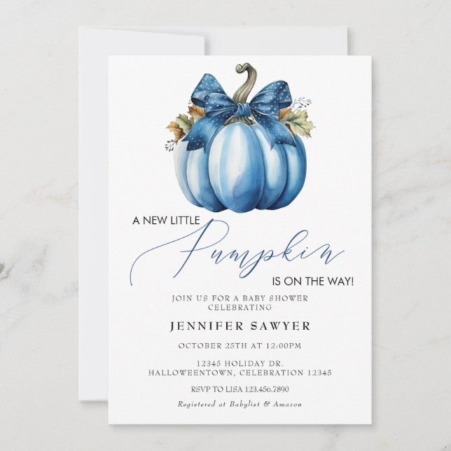 Invitación Calabaza azul | Baby Shower de otoño (Anverso)