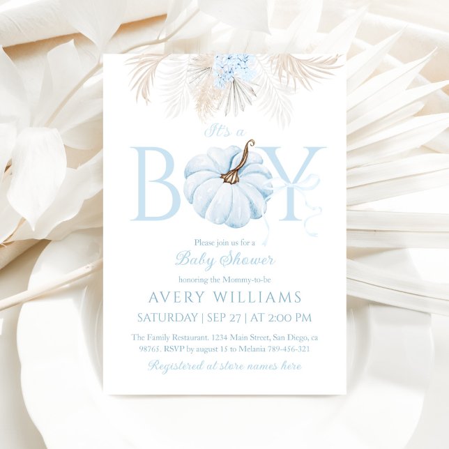 Invitación Calabaza azul Boho Es un Baby Shower de niño caído (Subido por el creador)