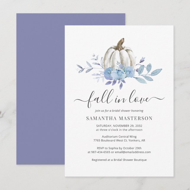 Invitación Calabaza azul de Lilac cae al amor ducha de novia (Anverso / Reverso)