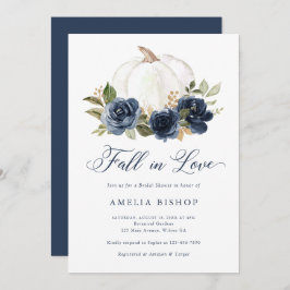 Invitación Calabaza azul floral cae en amor ducha de novia