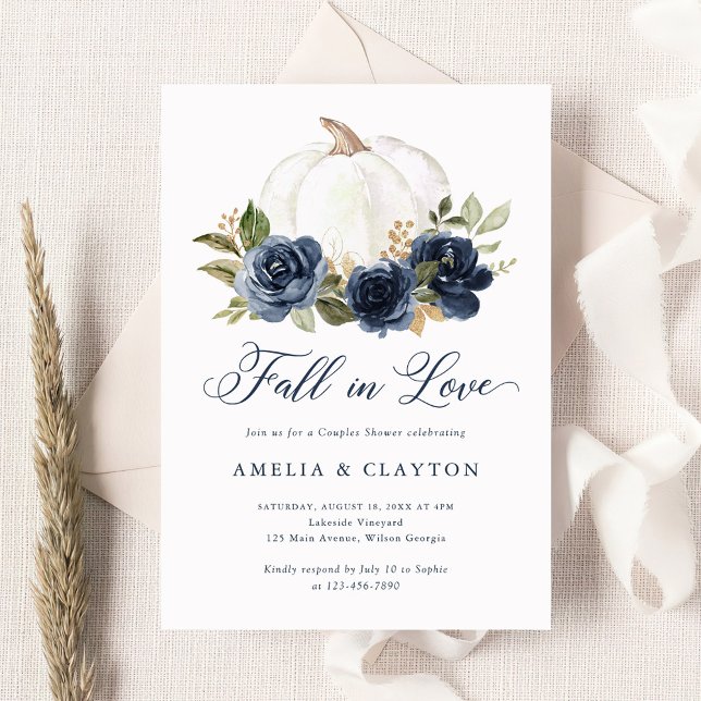 Invitación Calabaza azul floral caída en ducha de la pareja d (Subido por el creador)