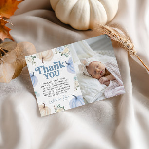 Invitación Calabaza Azul Floral Foto Cumpleaños Agradecimient