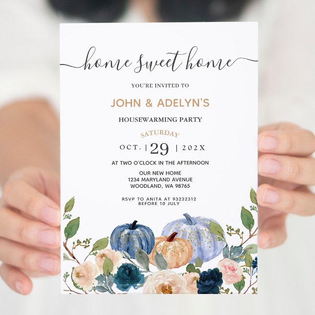 Invitación Calabaza azul Hogar Dulce Casa Fiesta Calentador (Subido por el creador)