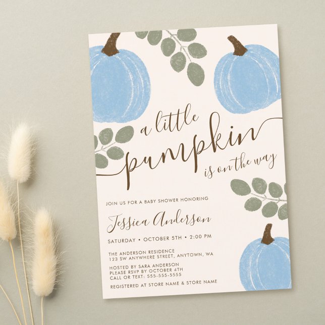 Invitación Calabaza azul lindo Eucalyptus Fall Boy Baby Showe (Subido por el creador)