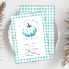 Invitación Calabaza azul moderna Gingham Plaid Boy Baby Showe
