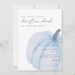 Invitación calabaza azul Primer niño cumpleaños