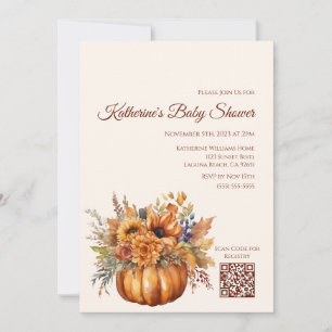 Invitación Calabaza Baby Shower con flores-