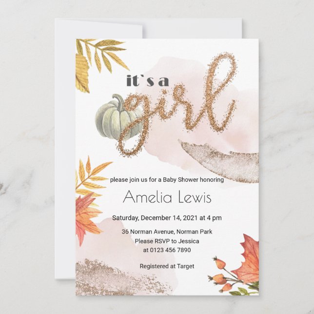 Invitación Calabaza bebé ducha caída de oro (Anverso)
