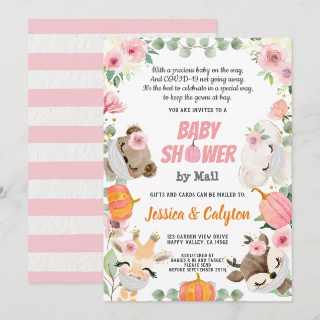 Invitación Calabaza Bebé Ducha Por Correo Animal De Woodland (Anverso / Reverso)