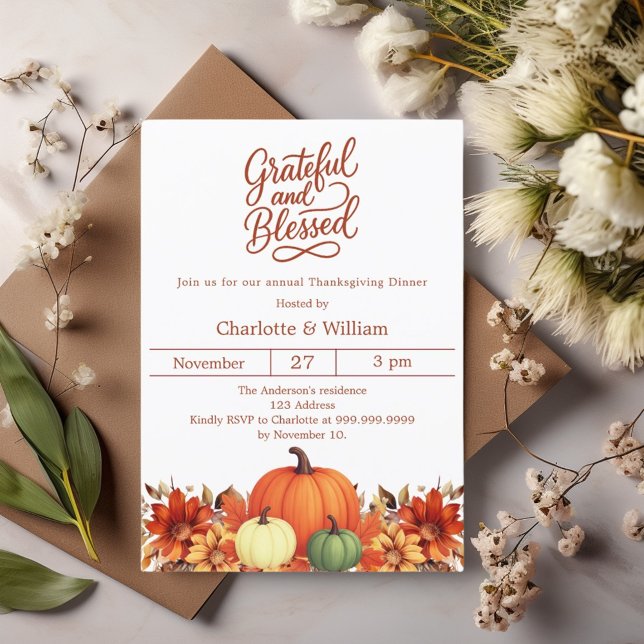 Invitación Calabaza bendecida agradecida Cena de Acción de Gr (Subido por el creador)