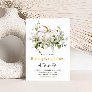 Invitación Calabaza blanca de otoño, cena de Acción de Gracia