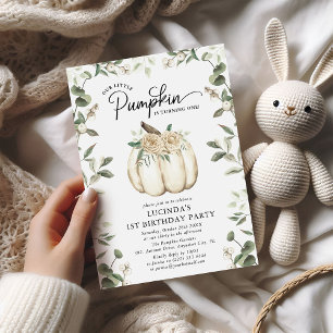 Invitación Calabaza Blanca Elegante y Verdor Cumpleaños 1