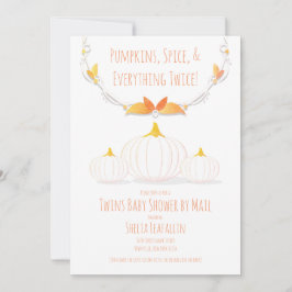 Invitación Calabaza Blanca Gemelos de Otoño Baby Shower Por C